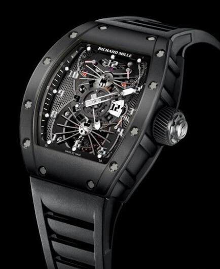 Replica Richard Mille RM 022 Manual Winding Tourbillon Aerodyne Dual Time Zone Watch Carbon Composite - Rubber Strap